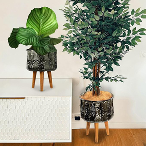 <b>Pots</b> with Stand Set of 2 <b>Large</b> Modern Planters Metal Tall Handmade Flower <b>Pots</b> with Drainage Holes Indoor Outdoor Planters - Product Image 5