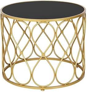 Mesa de Centro Redonda de Mármol con Base Artística de Metal Dorado, Mesa de Centro Moderna y Lujosa para Sala de Estar, Hotel o Salón - Product Image 4