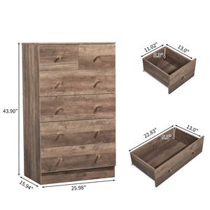 Commode en panneaux de particules 66*40*111cm avec 4+2 tiroirs, finition mélamine texturée, poignées gris mat et or - Product Image 5