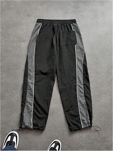 Waseem Impex Men's Black Gray Side Stripe Elastic Waist Oxford Polyester/Nylon Lightweight Breathable Formal Track <b>Pants</b> - Product Image 1