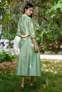 Vestido Camisero Maxi de Lujo OEM para Verano y Otoño, Transpirable, de Mezcla de Algodón, Tejido, Casual, Liso Teñido, Estampado Digital, Antiarrugas, a la Moda - Product Image 4