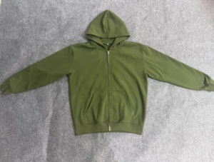 Conjunto Deportivo Personalizado 100% Algodón Ligero con Lavado Ácido en Verde Oliva para Hombre, Sudadera con Capucha y Cremallera Oversize, Pantalones Deportivos Holgados de Felpa - Product Image 4