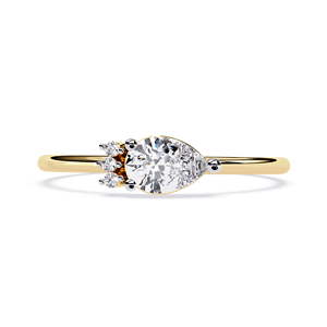 แหวนเพชรทรงลูกแพร์ แหวนหมั้นทองคำแท้ 14k สำหรับผู้หญิง ประดับเพชรทรงกลมด้านข้าง สไตล์มินิมอล - Product Image 1