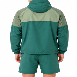 <b>Men</b>’s Color Block Windbreaker Hooded Jacket And <b>Shorts</b> Set Lightweight Hooded <b>Long</b> Sleeves Elastic Waist Side Pockets Jacket - Product Image 2