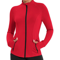 Veste de yoga à manches longues pour femmes, avec fermeture éclair, col montant, respirante, pour la course à pied, rouge