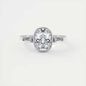 Bague de fiançailles Lowrider avec diamant de laboratoire taille coussin de 2,30 carats et pierres latérales baguette en or blanc 14 carats - Product Image 2