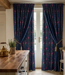 Elegant Pink And Blue Floral Curtain Velvet Or Blackout Art Nouveau <b>Window</b> Each Panel Premium Decorative Drapes for Living Room - Product Image 1