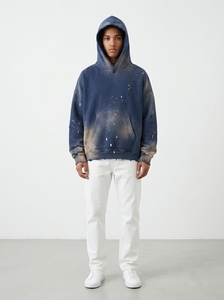 Sudadera con capucha azul desgastada para hombre, estilo oversize, streetwear, personalizada, de forro polar, informal, a la moda - Product Image 4