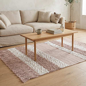 Geometric Pattern Area Rug Rectangle Scandinavian Style Handmade Flat Weave Cotton With Fringe Coridoor & Hallway Use - Product Image 6
