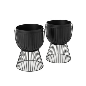Meilleures ventes : Ensemble de 2 pots à fleurs modernes en métal, finition élégante, design actuel, avec support, pour décoration. - Product Image 5