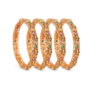 Bracelet en métal de haute qualité, style bijoux de temple traditionnel, avec deux pierres de couleur, travail métallique complexe, bracelet élégant et tendance - Product Image 3