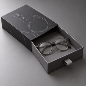 Caja de embalaje rígida estilo cajón SunGene Lineform Optics para gafas y paño de limpieza - Product Image 2
