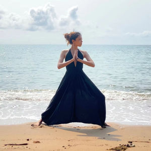 Combinaison longue ample pour femme, col halter, jambe large, sans manches, dos nu, col en V, style bohème fluide pour la plage - Product Image 1