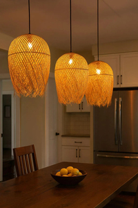 Fringed Bamboo Pendant Light Boho Japandi Woven Lampshade Hanging <b>Ceiling</b> Lamp OEM Supplier Vietnam Factory - Product Image 3