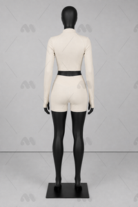 Conjunto de Yoga para Mujer de 2 Piezas, Top Corto sin Costuras, Pantalones Cortos de Cintura Alta, Manga Larga, Cierre de Cremallera de un Cuarto, Color Sólido, Spandex, Poliéster - Product Image 3