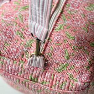 Pink Floral Corduroy <b>Duffel</b> <b>Bag</b> With Zipper Closure Large Capacity Travel Weekender <b>Bag</b> - Product Image 2