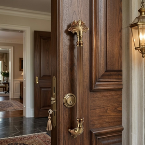 Manija de Puerta de Latón de Diseño Corinthian Reach, Elegante Estilo de Columna Acanalada con Detalles de Hoja de Acanthus, Duradera para Exteriores y Hoteles - Product Image 3