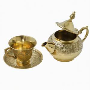 Service à thé en laiton fait main indien, style vintage, avec tasse et soucoupe à motif paon, pour service royal, prix de gros. - Product Image 2