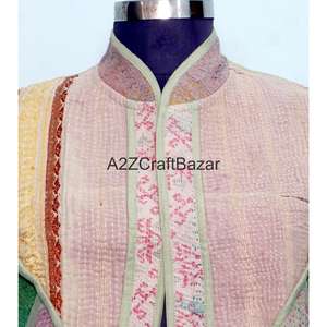 Handmade 100% Pure Cotton Kantha Women's <b>Quilted</b> Breathable Printed Non Woven Floral <b>Pattern</b> Spring/Autumn <b>Jacket</b> Logo Button - Product Image 3