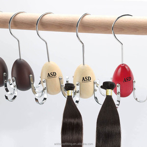 Support de présentation en bois pour œufs de Pâques avec 4 crochets, logo personnalisé, support pour extensions de cheveux, rouge brun, usage en magasin - Product Image 1
