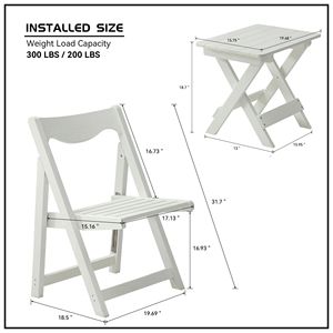 White HIPS <b>Foldable</b> Garden Set <b>Small</b> <b>Table</b> and 2 Chairs Rectangular <b>Table</b> and Chair Set - Product Image 5