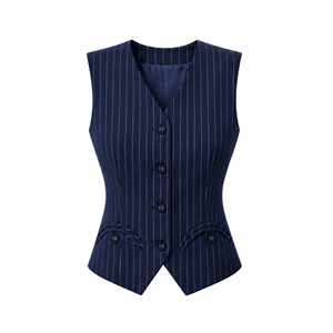 <b>Women's</b> Morden <b>Navy</b> Striped Tailored V Neck Peplum Back Design Vest Office Casual <b>Waistcoat</b> Polyester Spandex Custom Design HIRA - Product Image 5