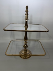 <b>Crafts</b> Village Gold Metal Cake Stand Glass Tray Eco-Friendly Handmade Dessert Display Serving Holder for Weddings Birthday - Product Image 6