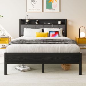 Struttura letto matrimoniale solida e stabile con testiera contenitore, stazione di ricarica, facile montaggio, non richiede rete a molle, letto imbottito - Product Image 2