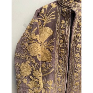 Indian <b>Women</b> Suzani Velvet Quilted Mandarin Collar Floral Hand Embroidered <b>Coat</b> with Nylon Lining Winter Jacket - Product Image 6