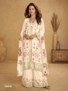 Party Wear New Collection Chinon Digital Print With Embroidery Sequence And Hand Mirror Work <b>Top</b> With Palazzo And Dupatta - Product Image 3