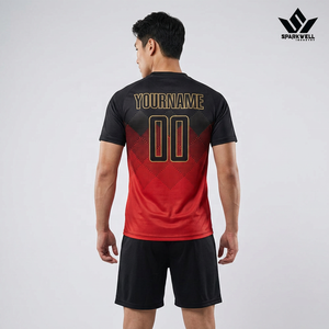 Camiseta de Fútbol SPARKWELL para Hombre, Manga Corta, Sublimada, Roja y Negra, Absorbe la Humedad, Nombre y Número Personalizables, Corte Atlético - Product Image 1