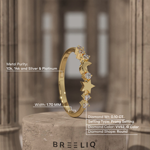 Celestial <b>Moon</b> Star Diamond <b>Ring</b> in 14K Gold Round Lab Grown Diamonds Trendy Stackable Minimal Designer Band - Product Image 2