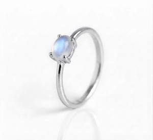 Rhaya Jewels Elegant Rhodium Plated 925 Sterling Silver Oval Cut Cabochon <b>Moonstone</b> Prong Setting Dainty Trendy Engagement <b>Ring</b> - Product Image 3