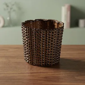 Maceta de Gres Esmaltado Marrón, Maceta de Cerámica Texturizada, Recipiente Decorativo para Mesa, Decoración Rústica Moderna para el Hogar - Product Image 4