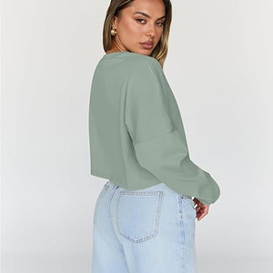 Sudadera Corta de Manga Larga para Mujer, Cuello Redondo, 100% Algodón, Felpa, para Entrenamiento o Uso Casual - Product Image 4