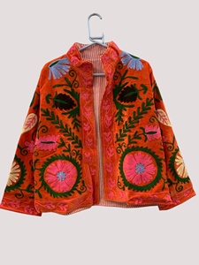 Traditional Artisan Suzani <b>Velvet</b> <b>Jacket</b> <b>Women</b> Boho Style Ethnic Winter Short Coat Unique Handmade Clothing Piece - Product Image 1
