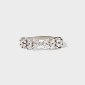 Diamond Half Eternity Stacking Bands Marquise Round Cut Lab Grown <b>Cluster</b> Prong Set 14K 18K Solid Gold Minimalist Stackable Ring - Product Image 5