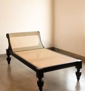 Chaise longue moderne en rotin avec pieds en teck, dossier inclinable, design mid-century, meubles de salon - Product Image 1