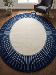 Modern Oval Sunburst Handmade <b>Tufted</b> <b>Rug</b> Navy Blue and Ivory Area Carpet - Product Image 6