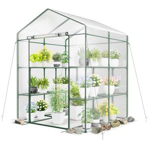 Serre de jardin à 8 étagères et 4 niveaux avec couverture en PVC et porte zippée enroulable pour l'entretien du jardin et le rangement - Product Image 4