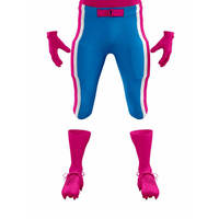 Setelan Jersey dan Celana American Football Custom Pink Biru V-Neck Lengan Pendek Anti Lembab Cetak Sublimasi Seragam Pria Dewasa