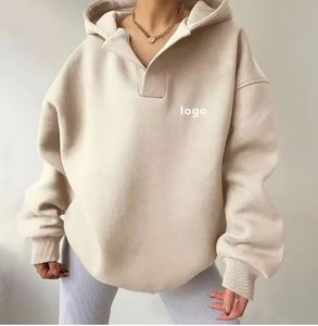 Sudadera con Capucha Extra Grande para Mujer, Color Sólido, Hombros Caídos, Manga Larga, Tejido de Algodón, Ropa de Otoño - Product Image 4