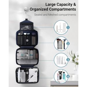 Maliton <b>Large</b> Hanging <b>Toiletry</b> <b>Bag</b> for Men and Women 4 Compartment Hygiene Travel <b>Bag</b> with 'W' Design - Product Image 3