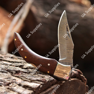 Professional Handmade Damascus Steel <b>Utility</b> Folding Pocket <b>Knife</b> Outdoor Hunting OEM/ OBM Back Lock Pakka Wood Handle DIY Grade - Product Image 2