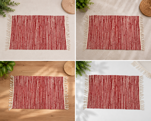 Handmade <b>Red</b> White Striped Flat Weave Cotton Rug Rectangle Bohemian Style Living Room Area Rug - Product Image 3