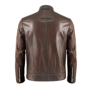 Men's <b>Brown</b> <b>Leather</b> <b>Jacket</b> Full Sleeve Autumn Style Motorcycle Wear - Product Image 6