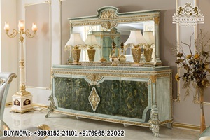 Classic French Style Vanity with <b>Side</b> Cabinets <b>Set</b> Luxury Cream &Gold Wooden Dressing <b>Table</b> Best Selling Rococo Style Dresser UK - Product Image 6