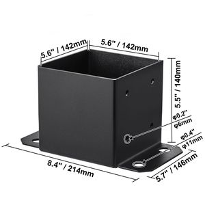 Base de poteau 6x6 avec 4 supports de poteau en bois noir mat, robuste, revêtement poudré, taille intérieure 5,6"x5,6" - Product Image 5