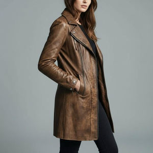 Manteau long en cuir pour femme, idéal pour l'hiver, en cuir naturel, pour un confort optimal et un style décontracté - Product Image 3