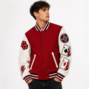 Custom Varsity <b>Jacket</b> Men's Wool Blend <b>Leather</b> Sleeve Button Up Streetwear Baseball <b>Jacket</b> Bulk Wholesale OEM - Product Image 5